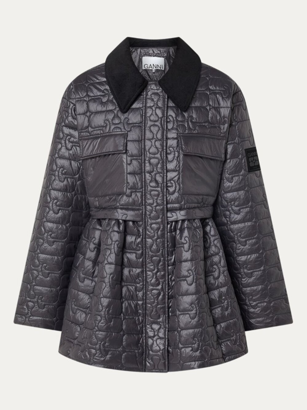 Ganni Quilt Midi Jacket Dark Grey NWOT